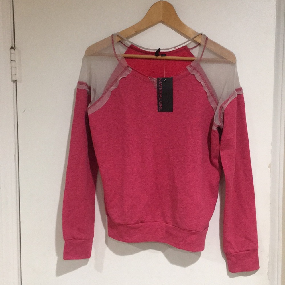 Pink Material Girl sweater w/ mesh shoulders Sz m